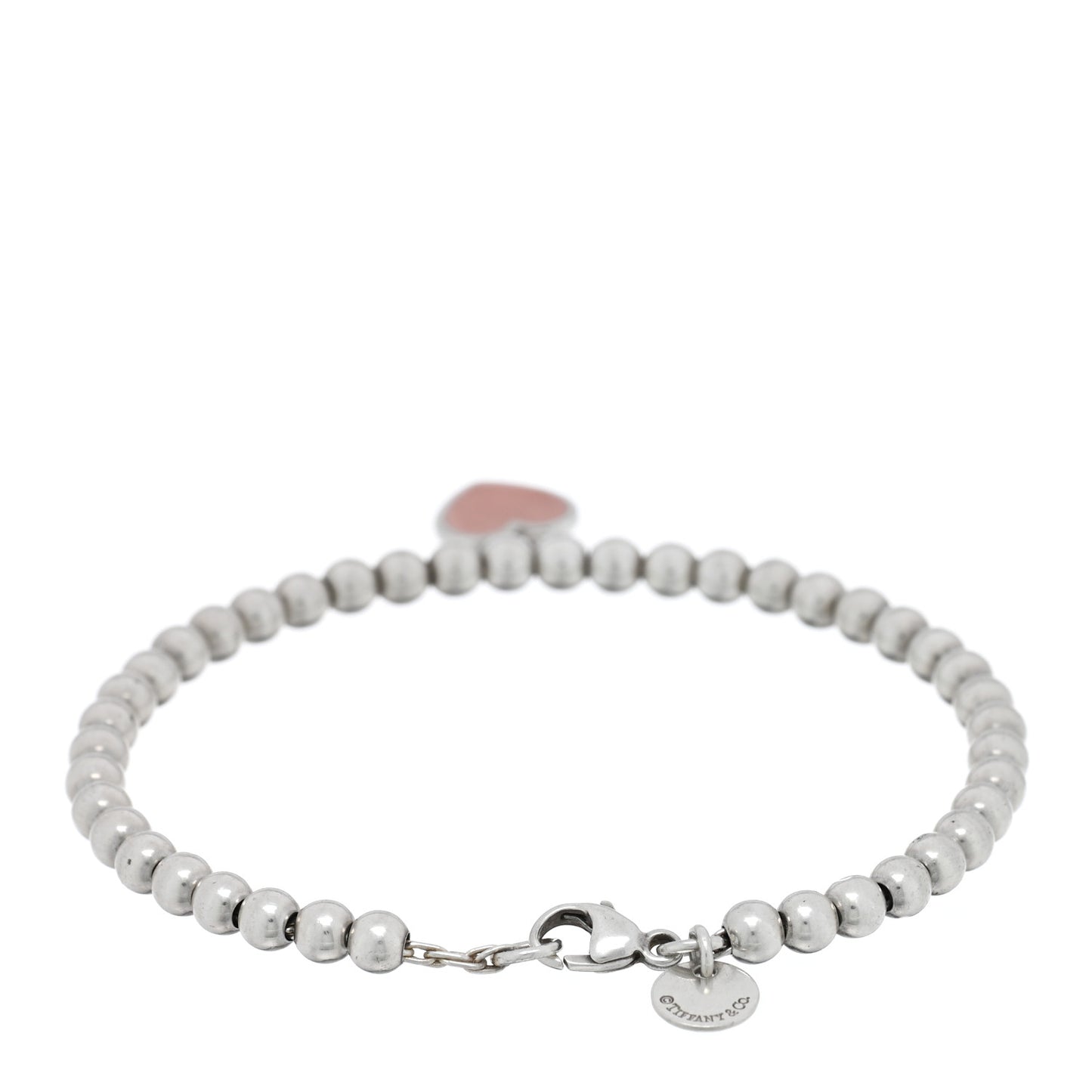 Sterling Silver Enamel 4mm Return To Tiffany Heart Tag Bead Bracelet Pink