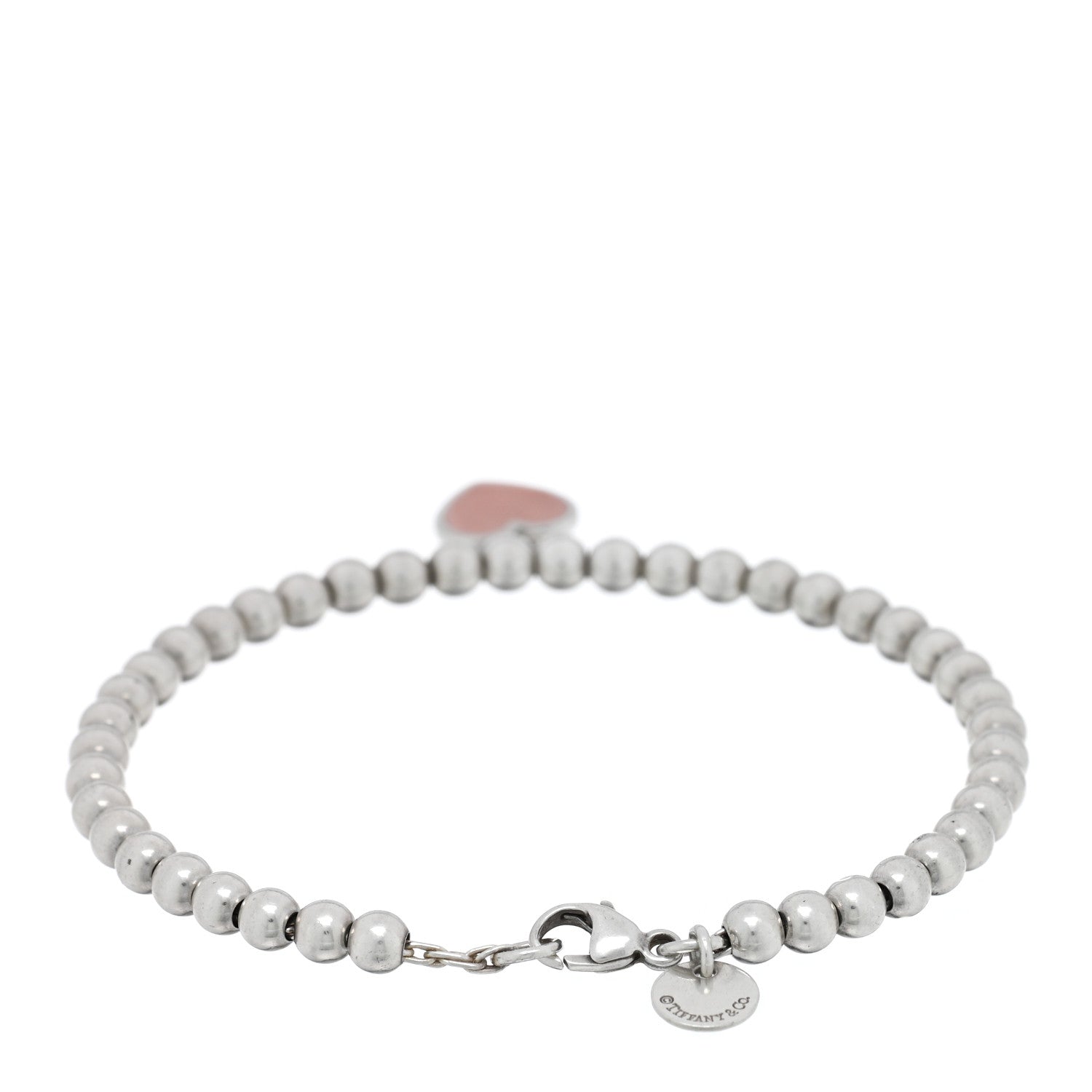 Tiffany Sterling Silver Enamel 4mm Return To Tiffany Heart Tag Bead Bracelet Pink 2 of 3