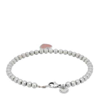 Tiffany Sterling Silver Enamel 4mm Return To Tiffany Heart Tag Bead Bracelet Pink 2 of 3