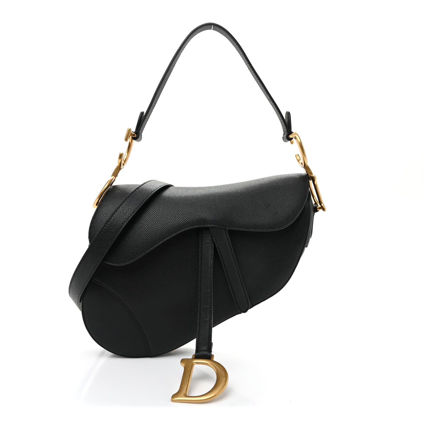 Grained Calfskin Saddle Bag With Strap Black