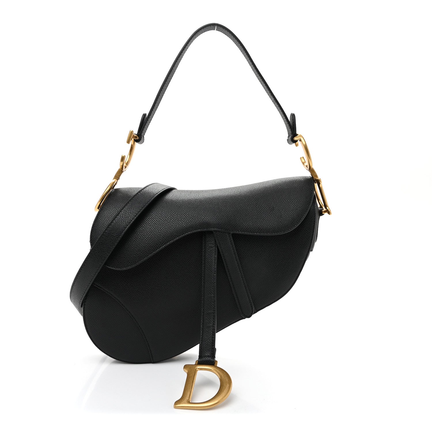 Christian Dior Grained Calfskin Saddle Bag With Strap Black 1 of 10