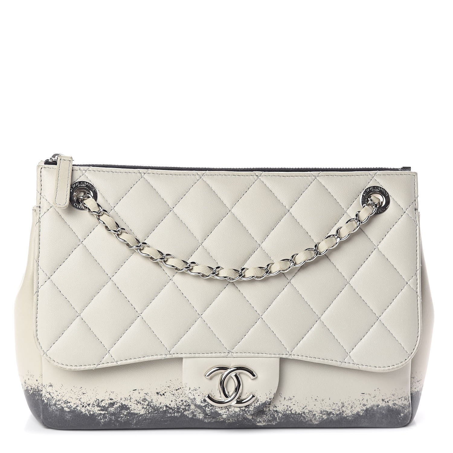 Chanel Lambskin Quilted Large Blizzard Zip Top Flap Light Beige Black 1 of 10