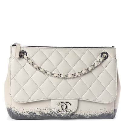 Chanel Lambskin Quilted Large Blizzard Zip Top Flap Light Beige Black 1 of 10