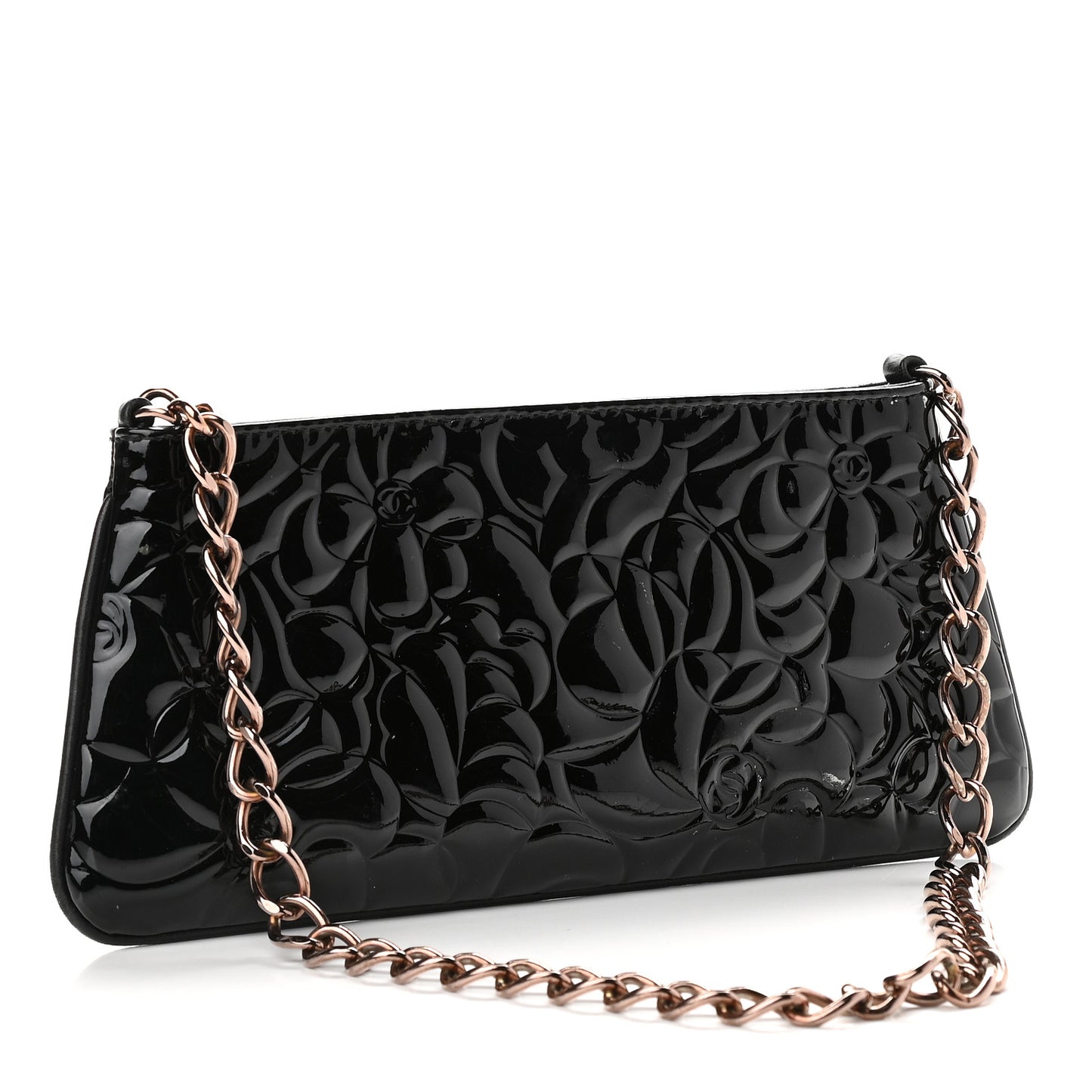 Patent Camellia Embossed Pochette Black