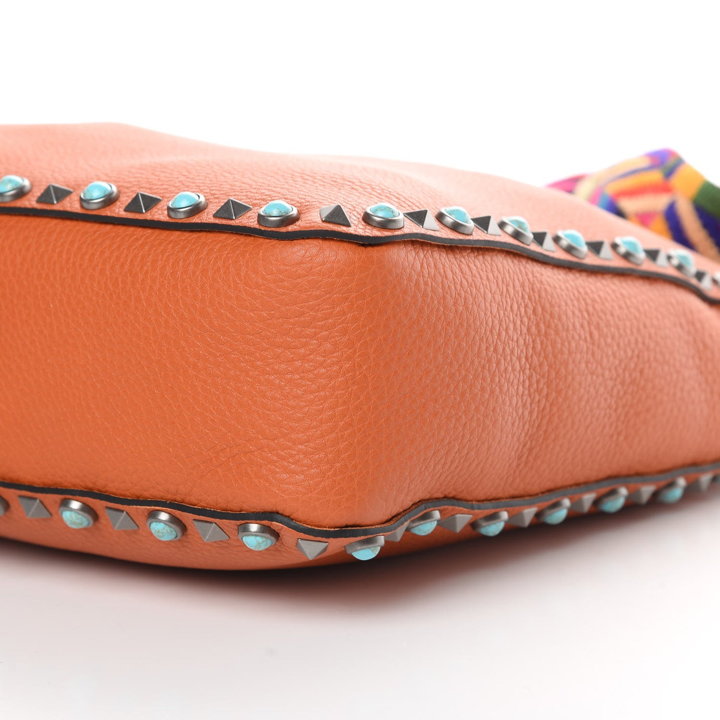 Pebbled Calfskin Small Guitar Strap Rockstud Rolling Flip-Lock Messenger Bag Orange