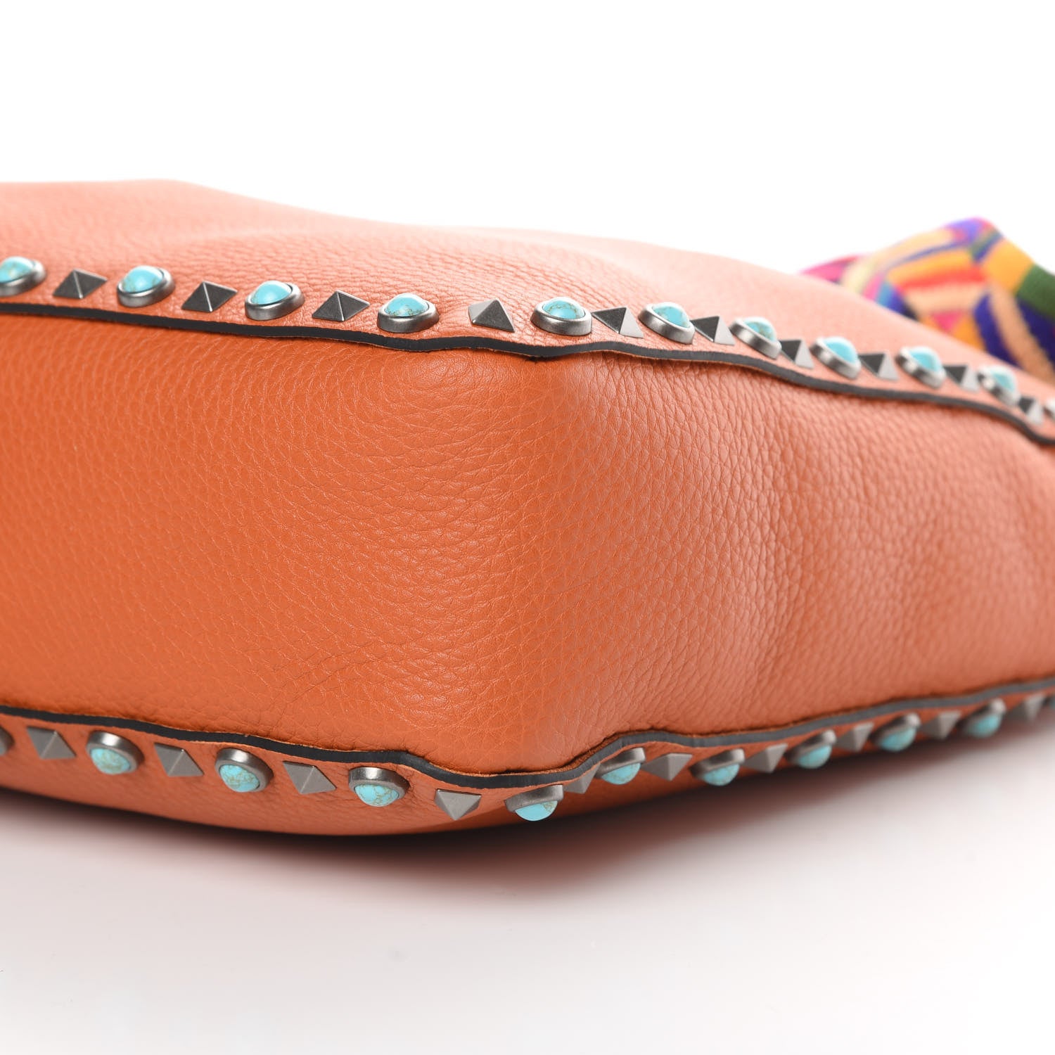 Valentino Garavani Pebbled Calfskin Small Guitar Strap Rockstud Rolling Flip-Lock Messenger Bag Orange 9 of 10
