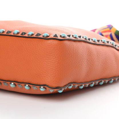 Valentino Garavani Pebbled Calfskin Small Guitar Strap Rockstud Rolling Flip-Lock Messenger Bag Orange 9 of 10