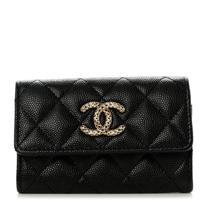 Chanel Caviar Metal Perforated Quilted CC Flap Card Holder Black 1 of 9