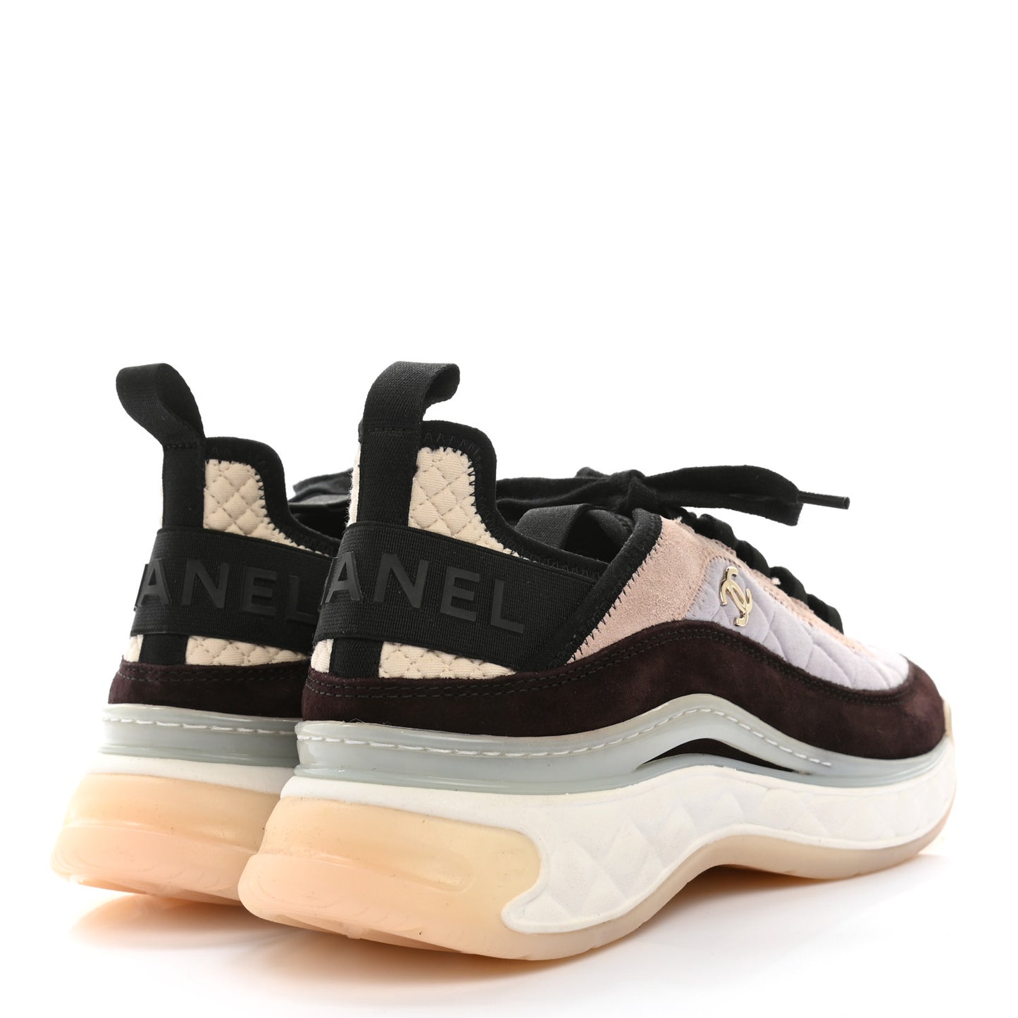 Velvet Calfskin Mixed Fibers CC Sneakers 40 Light Purple Beige