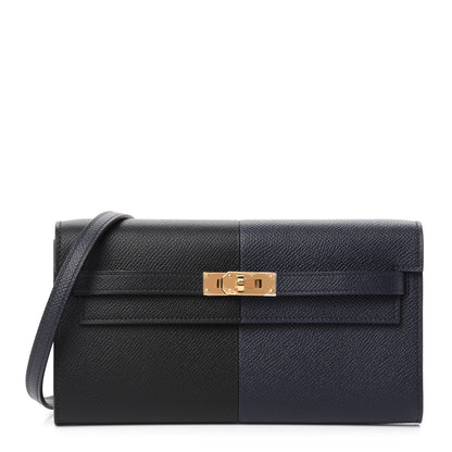 Hermes Epsom Casaque Kelly Wallet To Go Black Bleu Indigo Bleu Frida 1 of 10