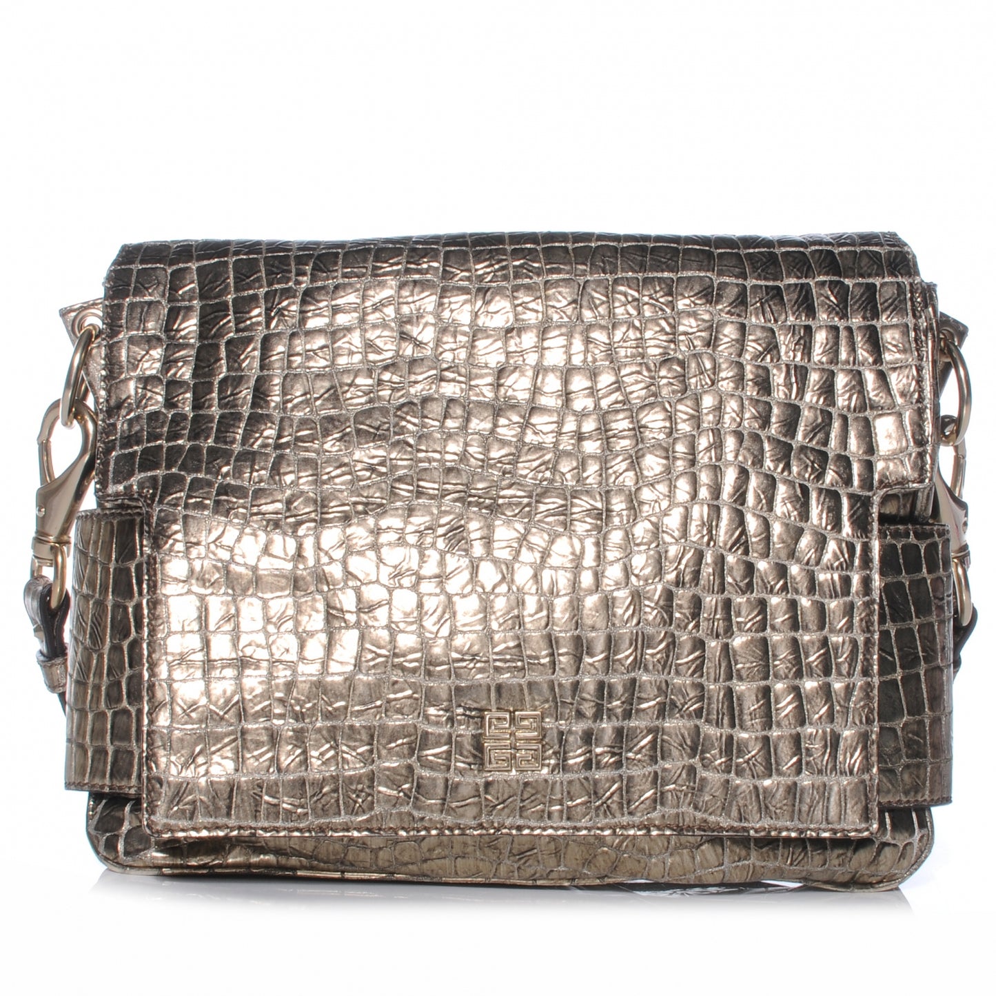 Calfskin Crocodile Embossed Melancholia Shoulder Bag Gold
