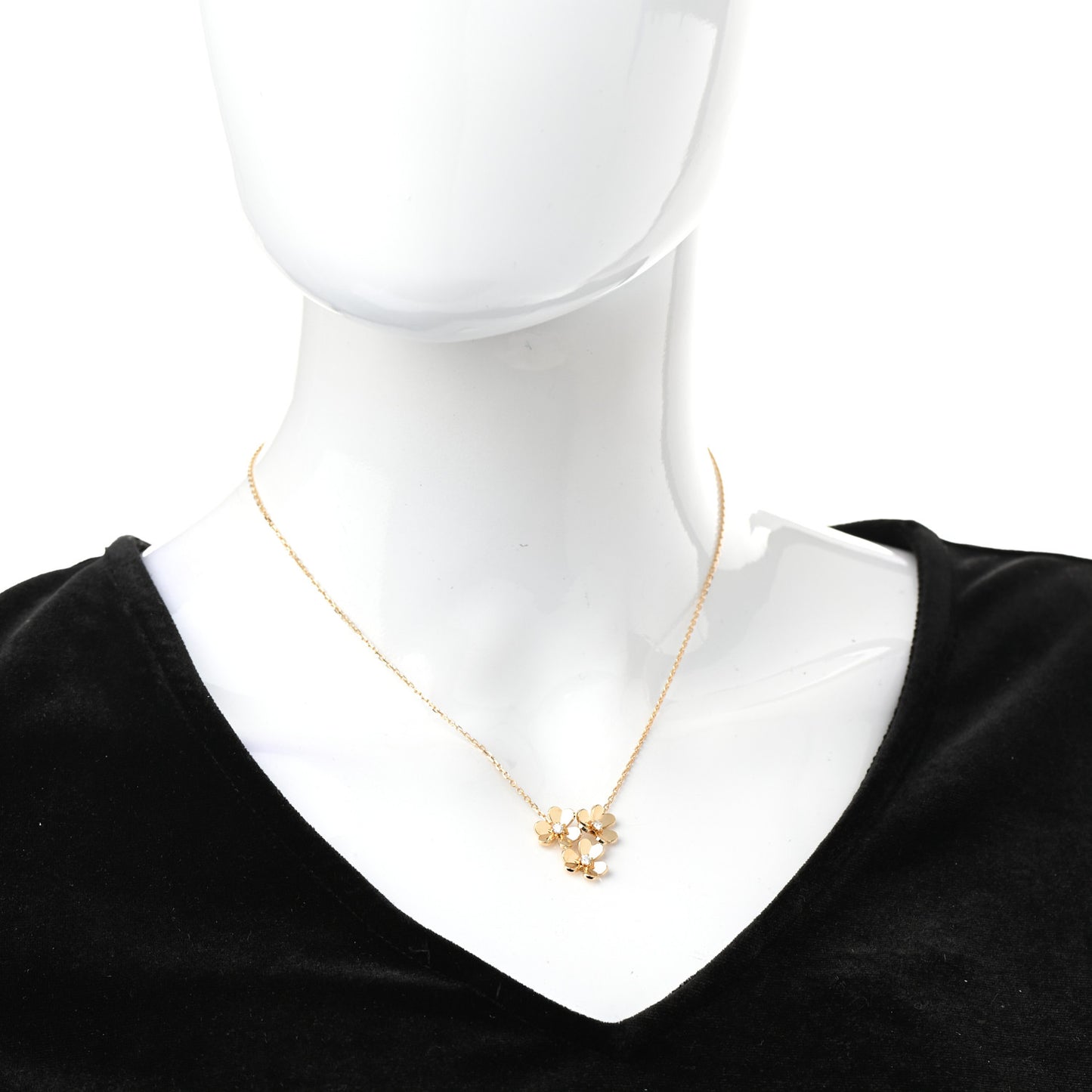 18K Yellow Gold Diamond Mini Frivole 3 Flowers Pendant Necklace
