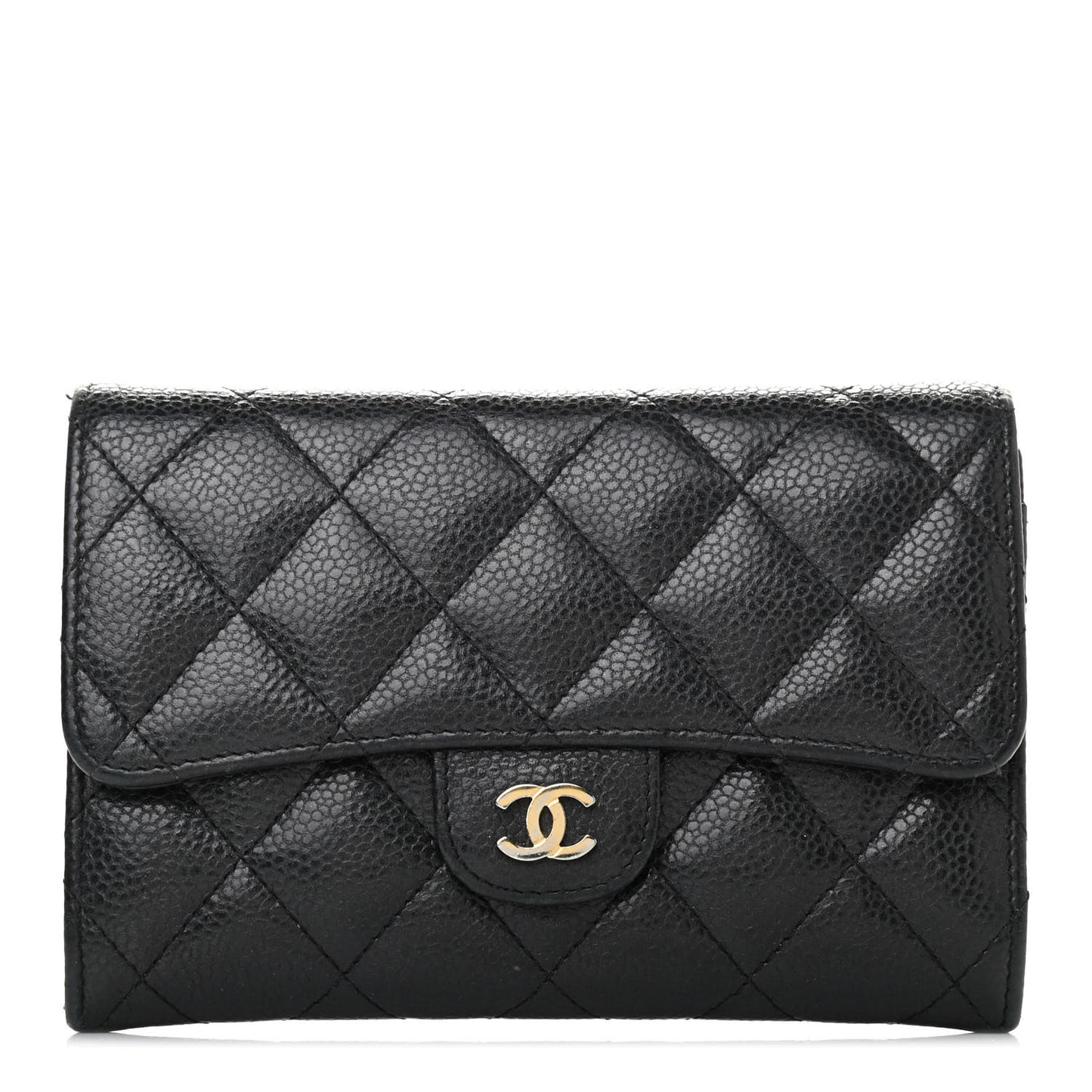 Caviar Quilted Medium Flap Wallet Black
