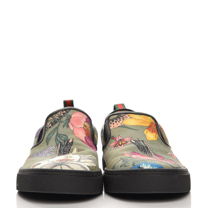 Gucci Canvas Miro Soft Calfskin Web Floral Snake Print Mens Dublin Slip On Sneakers 9.5 Militare Multicolor Black 2 of 10