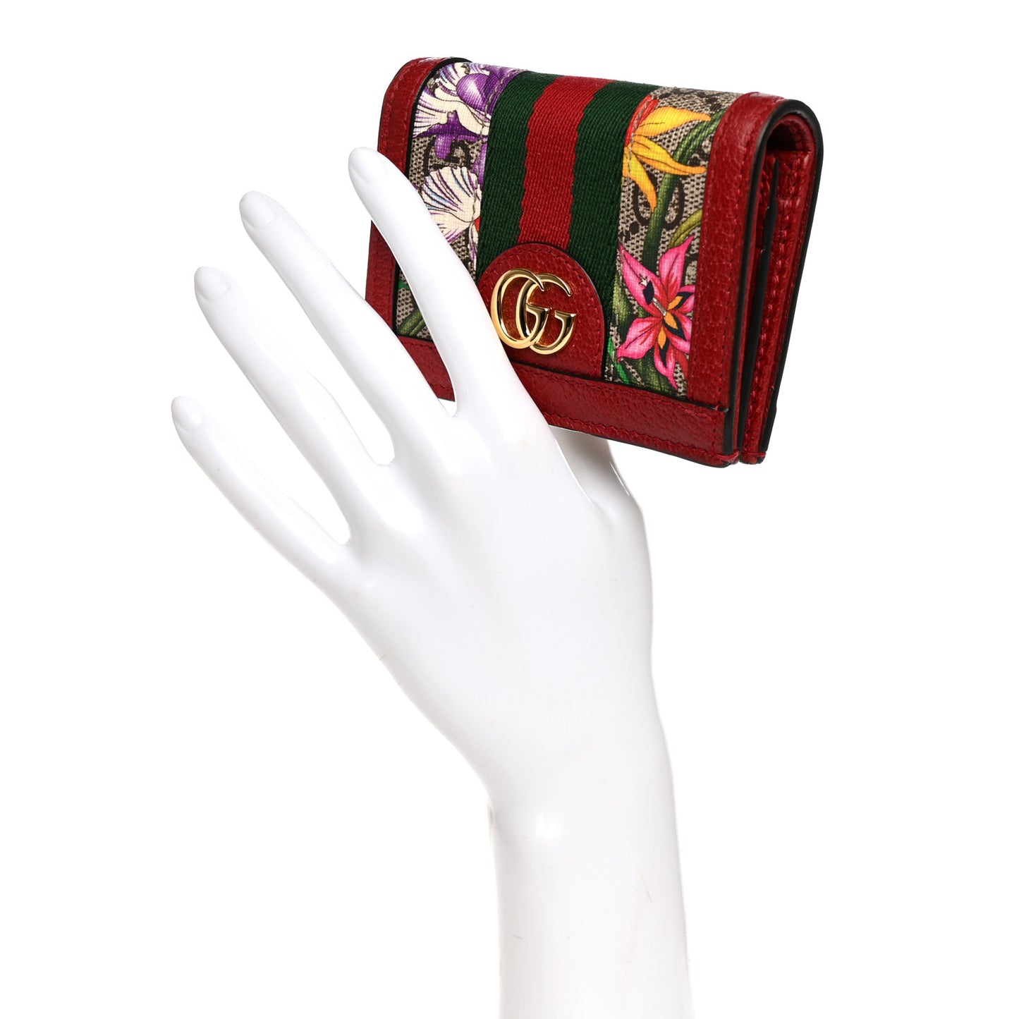GG Supreme Monogram Flora Web Ophidia Card Case Red