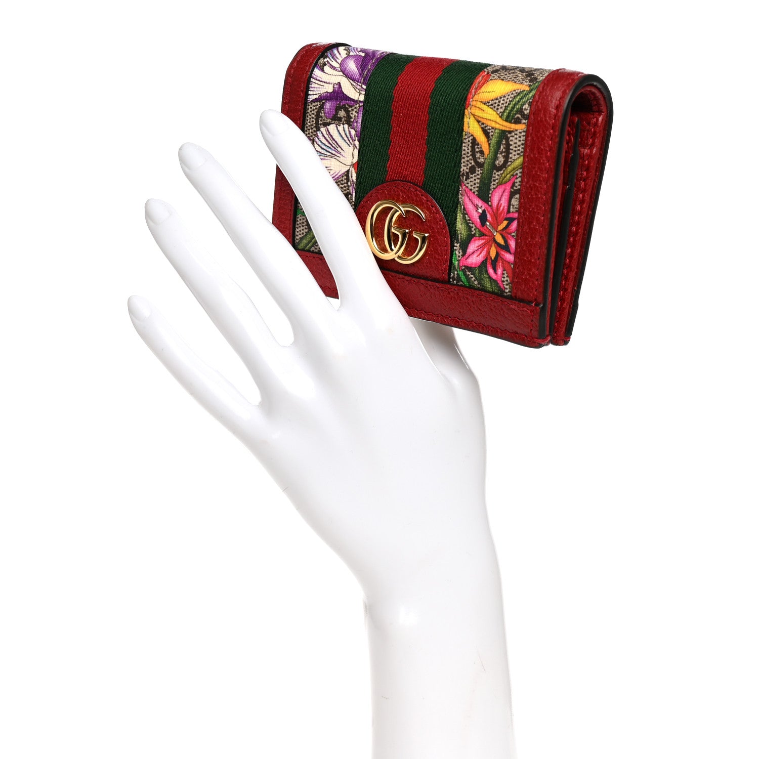Gucci GG Supreme Monogram Flora Web Ophidia Card Case Red 2 of 7