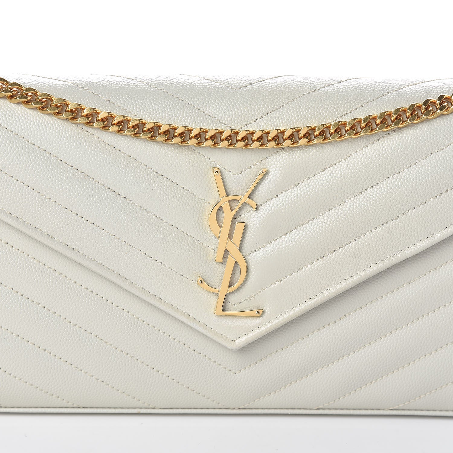 Saint Laurent Grain De Poudre Matelasse Chevron Monogram Chain Wallet Crema Soft 7 of 10