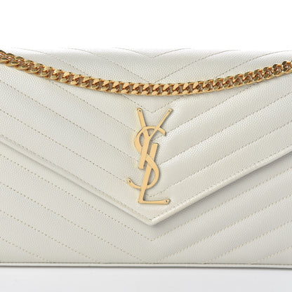 Saint Laurent Grain De Poudre Matelasse Chevron Monogram Chain Wallet Crema Soft 7 of 10