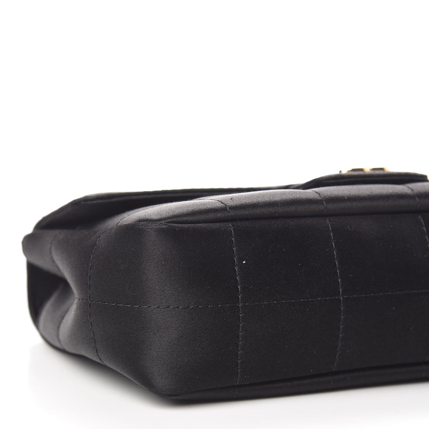 Satin Chocolate Bar Quilted Camellia Rectangular Mini Flap Black