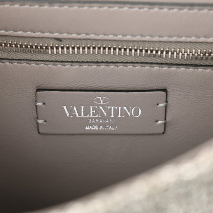 Valentino Garavani Metallic Lurex Knit Large Roman Stud Shoulder Bag Silver 6 of 11