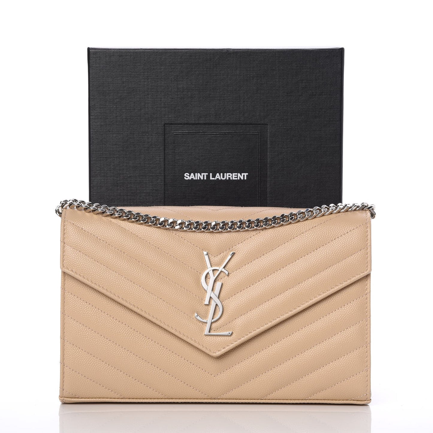 Grain De Poudre Matelasse Chevron Monogram Chain Wallet Nude Powder