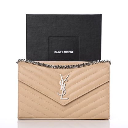 Saint Laurent Grain De Poudre Matelasse Chevron Monogram Chain Wallet Nude Powder 8 of 8