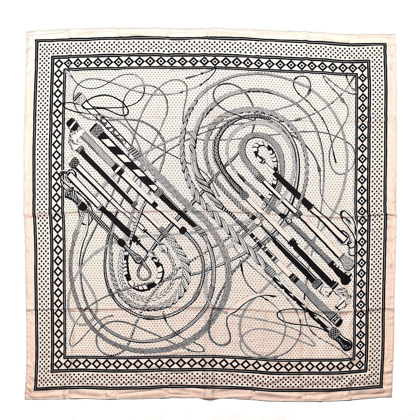Silk Cashmere Fouets Et Badines Bandana Shawl 140 Naturel Black