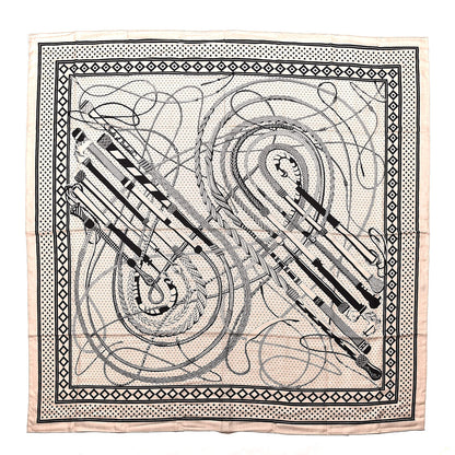 Hermes Silk Cashmere Fouets Et Badines Bandana Shawl 140 Naturel Black 1 of 5