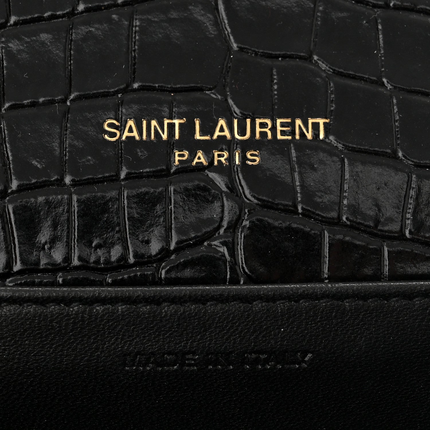 Saint Laurent Calfskin Crocodile Embossed Monogram Cassandra Chain Wallet Black 6 of 10