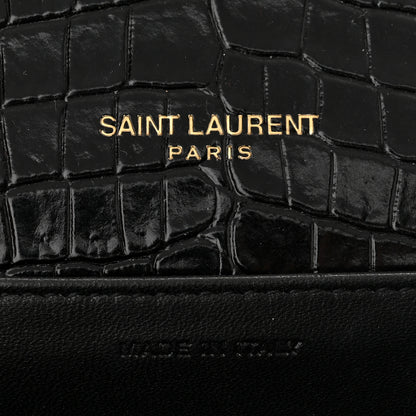 Saint Laurent Calfskin Crocodile Embossed Monogram Cassandra Chain Wallet Black 6 of 10