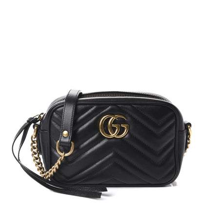 Gucci Calfskin Matelasse Mini GG Marmont Chain Shoulder Bag Black 1 of 10