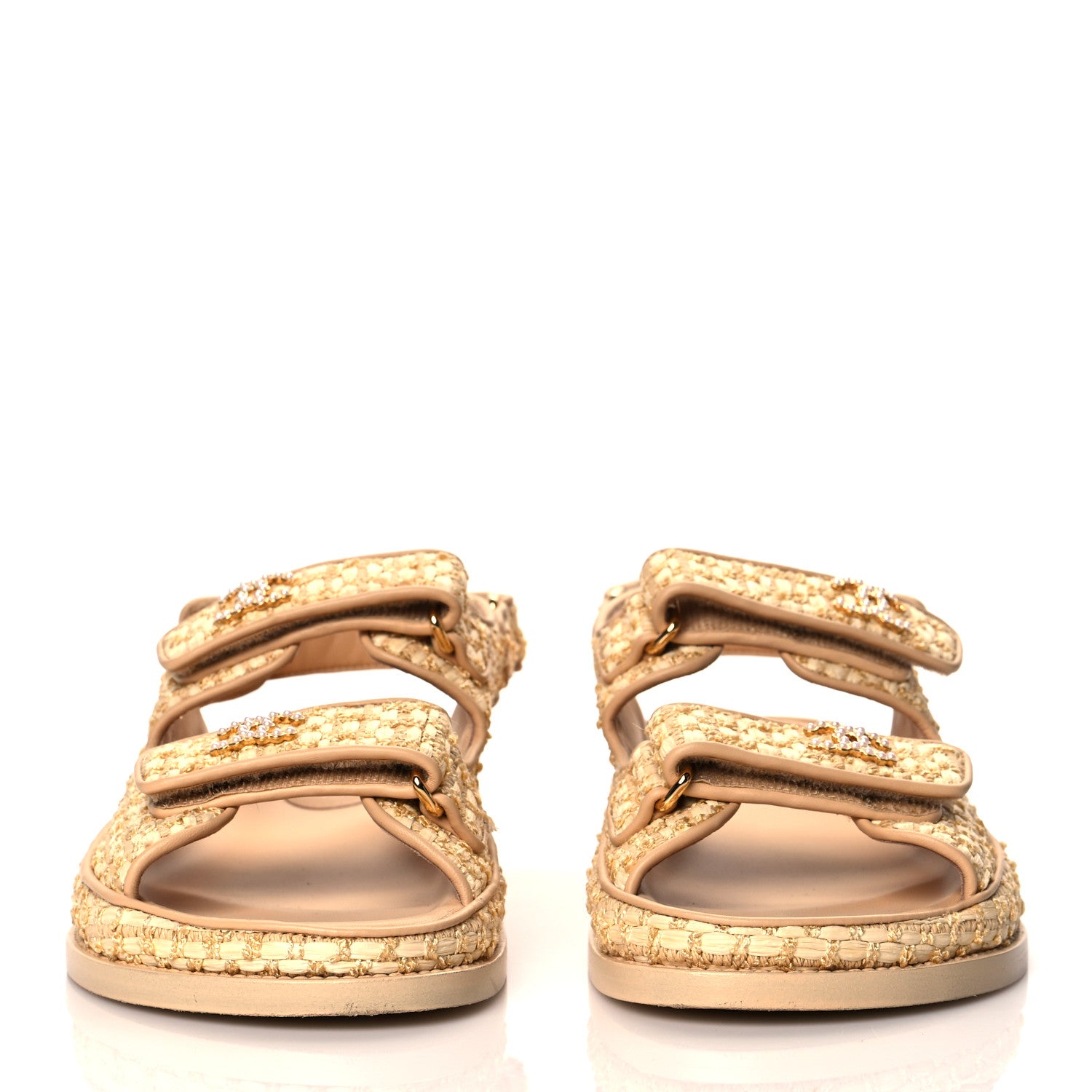 Chanel Braided Fabric Velcro Dad Sandals 35.5 Beige 2 of 13