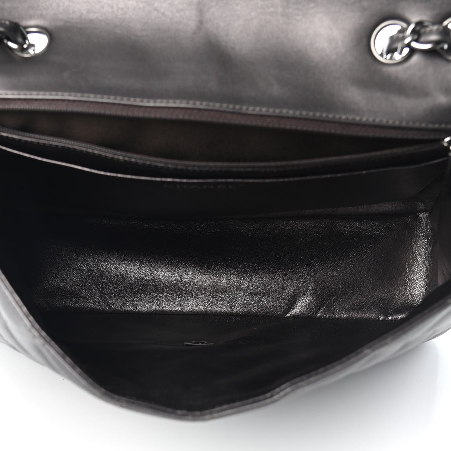 Metallic Lambskin Quilted Jumbo Single Flap Dark Grey