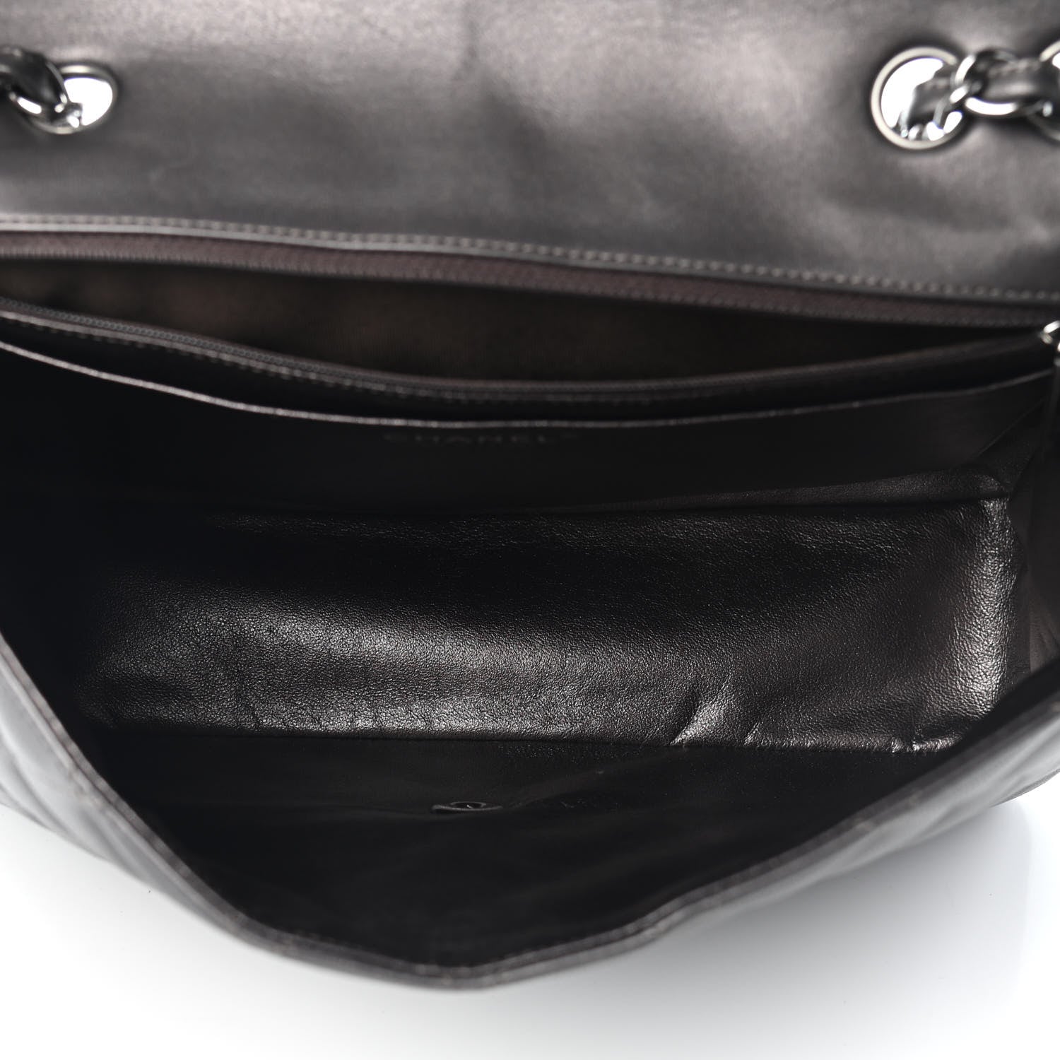 Chanel Metallic Lambskin Quilted Jumbo Single Flap Dark Grey 5 of 11