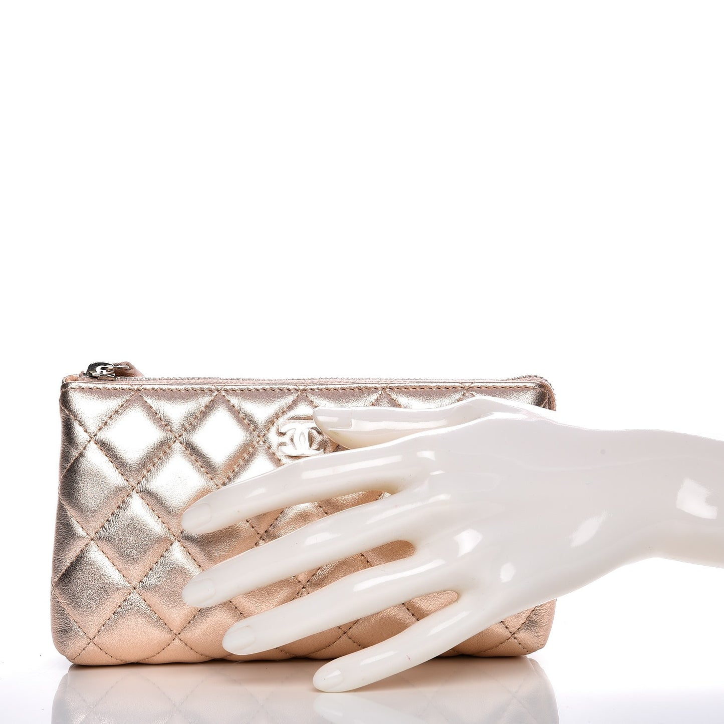 Iridescent Lambskin Quilted Cosmetic Pouch Light Gold