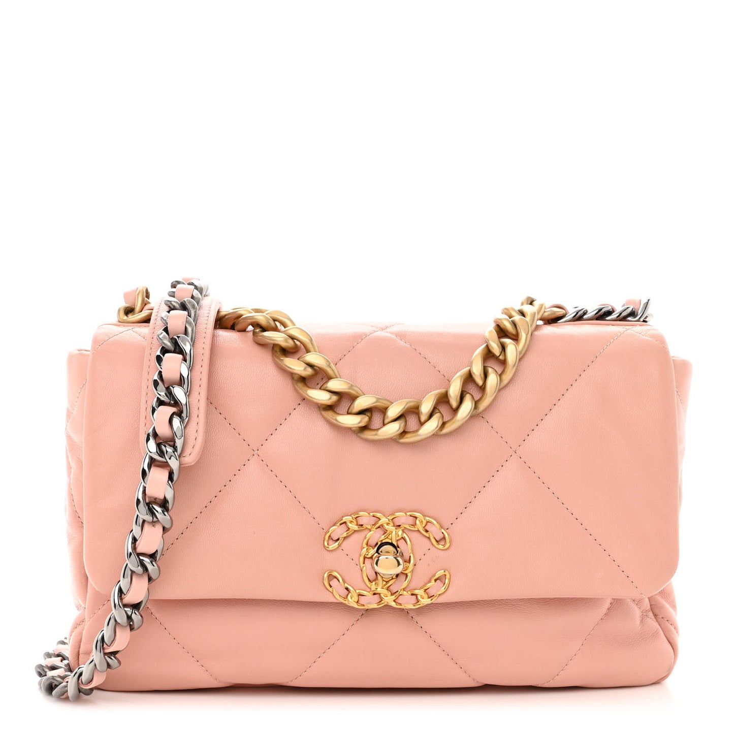 Goatskin Quilted Medium Chanel 19 Flap Light Pink