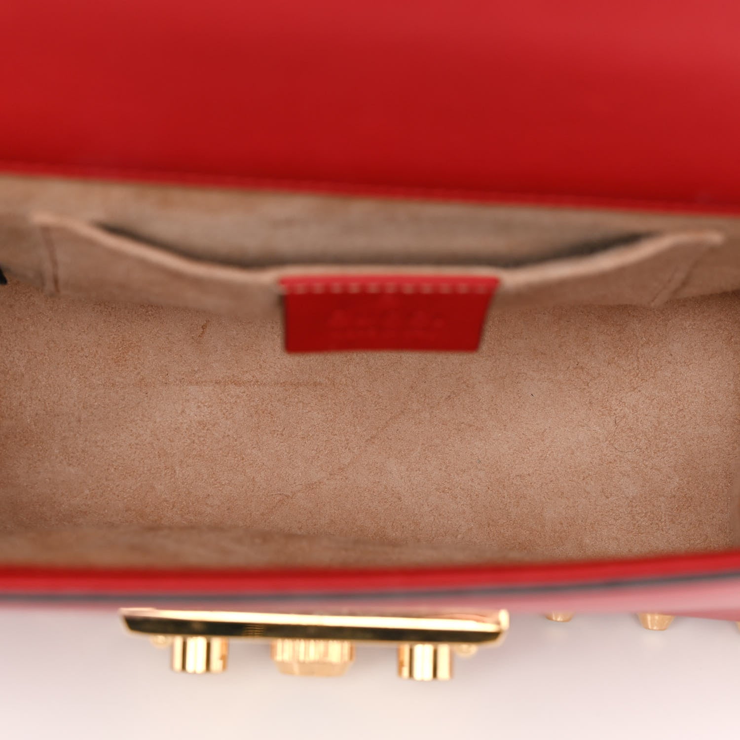 Gucci Calfskin Studded Small Padlock Shoulder Bag Hibiscus Red 5 of 21