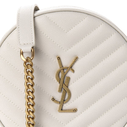 Saint Laurent Grain De Poudre Matelasse Chevron Quilted Round Vinyle Camera Bag Crema Soft 10 of 10