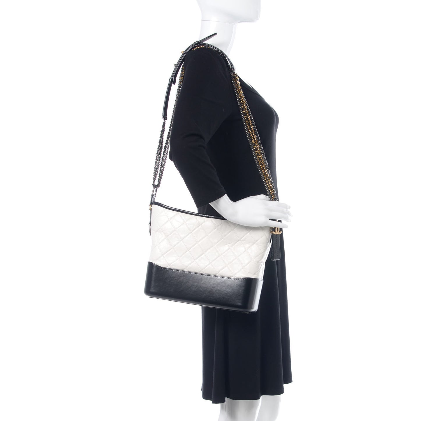 Aged Calfskin Quilted Medium Gabrielle Hobo Black White