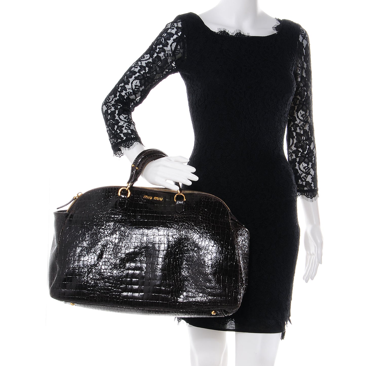 Patent Crocodile Embossed Saint Cocco Lux Bowler Moro
