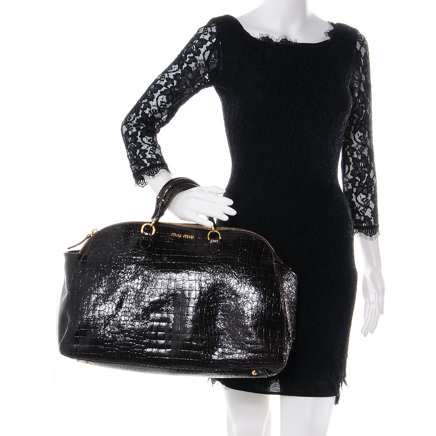 Miu Miu Patent Crocodile Embossed Saint Cocco Lux Bowler Moro 2 of 11