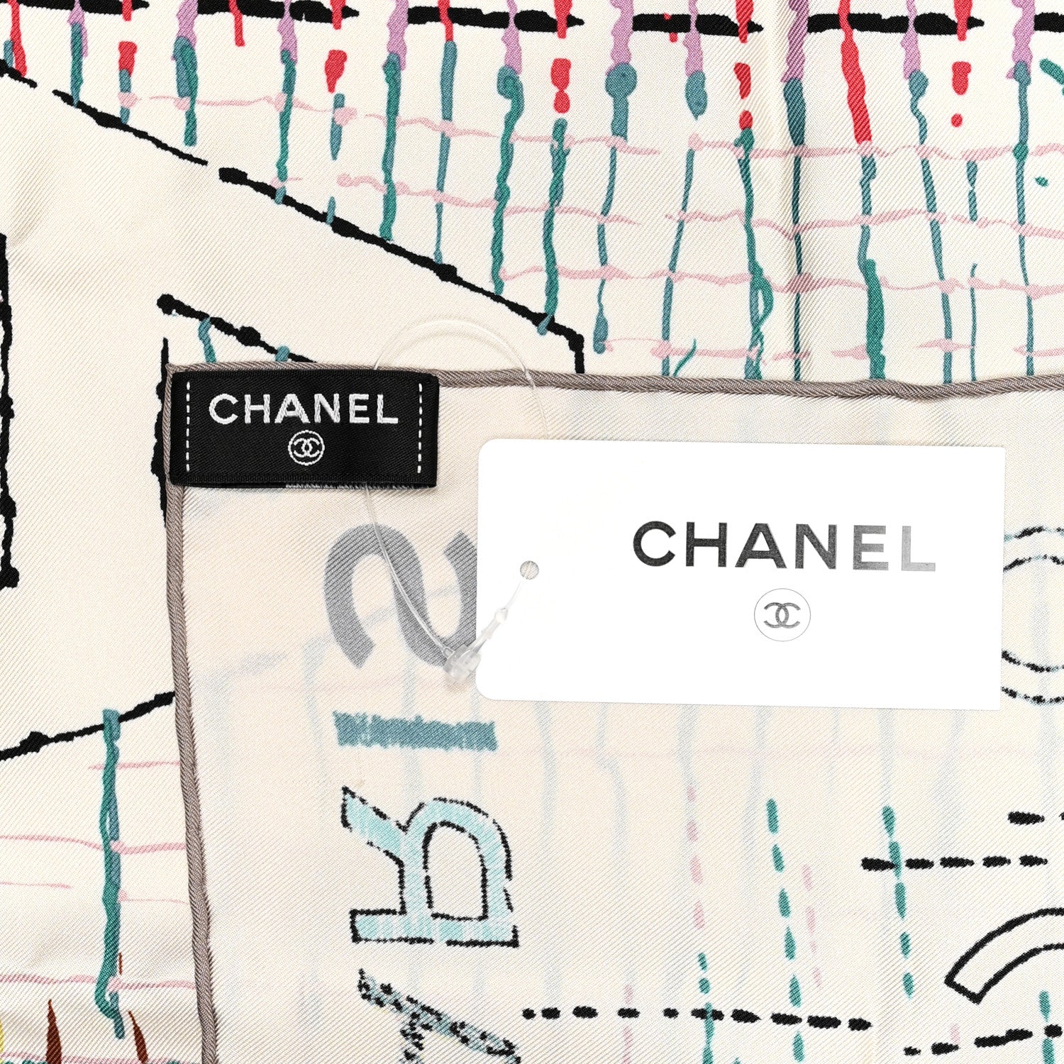 Chanel Silk CC Coco Paris Square Scarf Ecru Multicolor 3 of 5