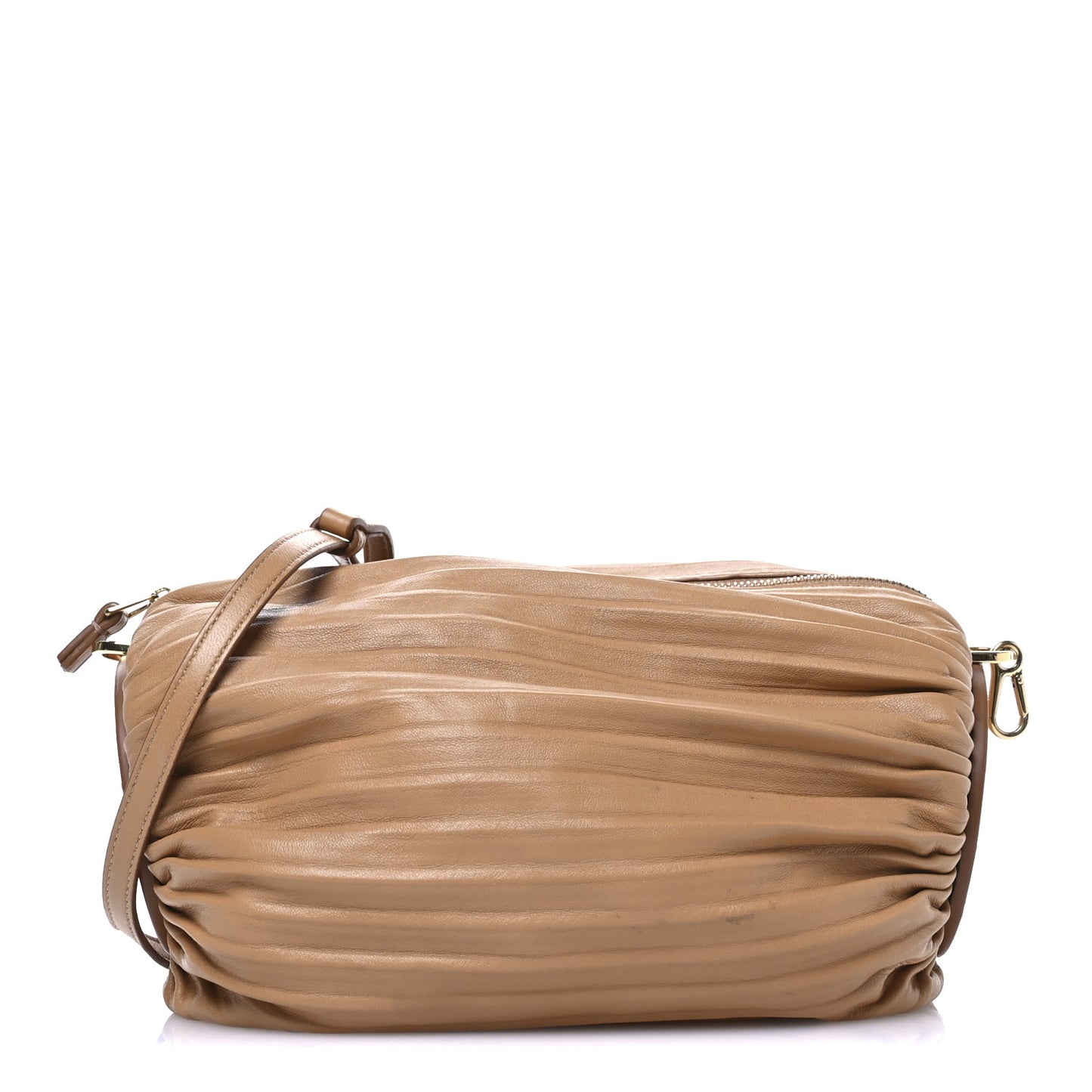 Lambskin Pleated Bracelet Pouch Shoulder Bag Warm Desert