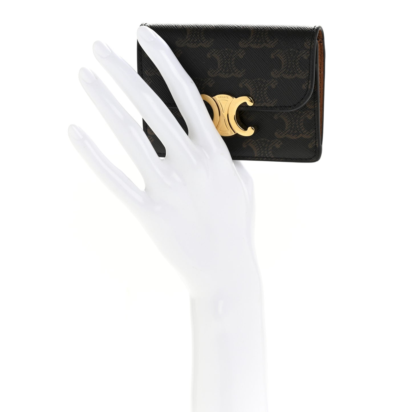Triomphe Canvas Calfskin Flap Card Holder Tan