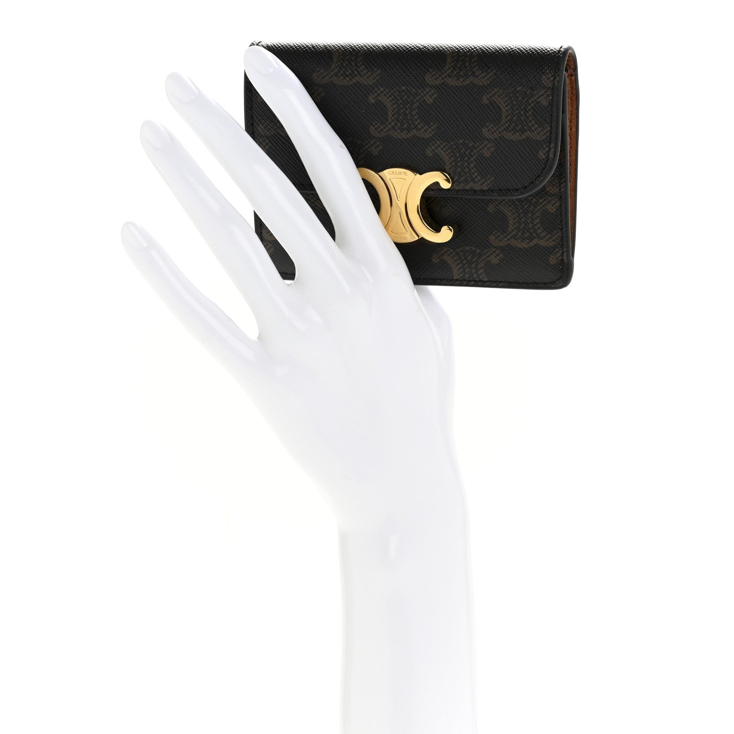 Celine Triomphe Canvas Calfskin Flap Card Holder Tan 2 of 10