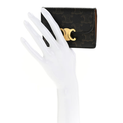 Celine Triomphe Canvas Calfskin Flap Card Holder Tan 2 of 10
