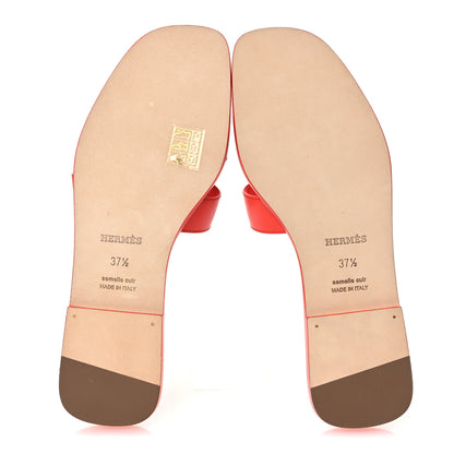 Hermes Box Calfskin Oran Sandals 37.5  Rose Vermillon 7 of 11