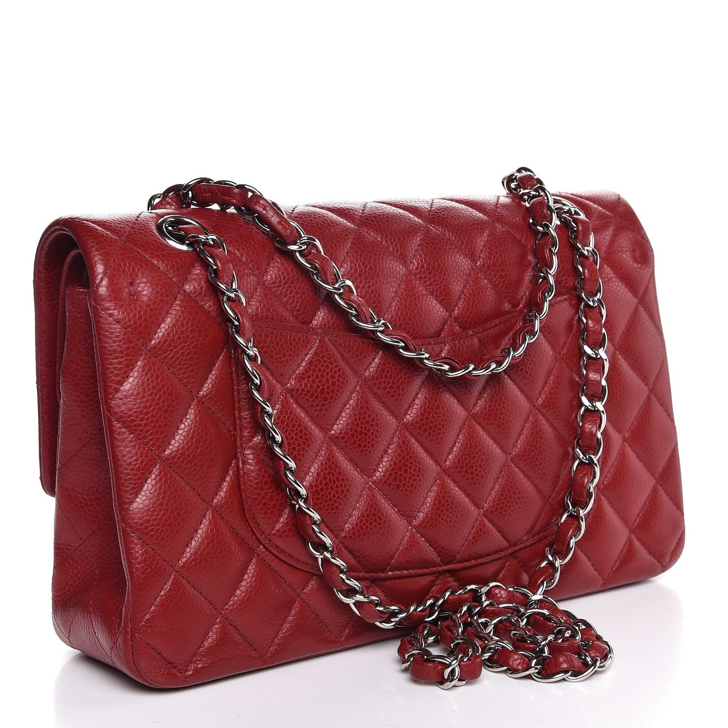 Caviar Quilted Medium Double Flap Red