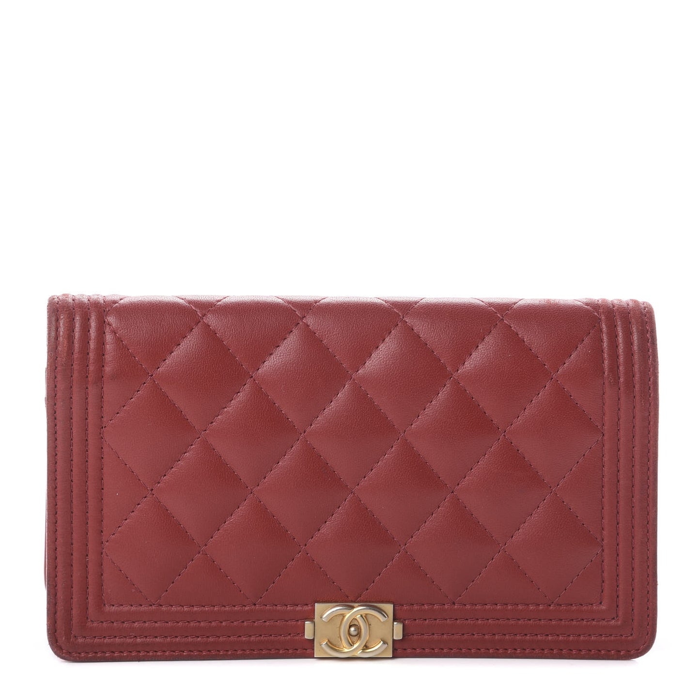 Lambskin Quilted Boy Yen Wallet Red