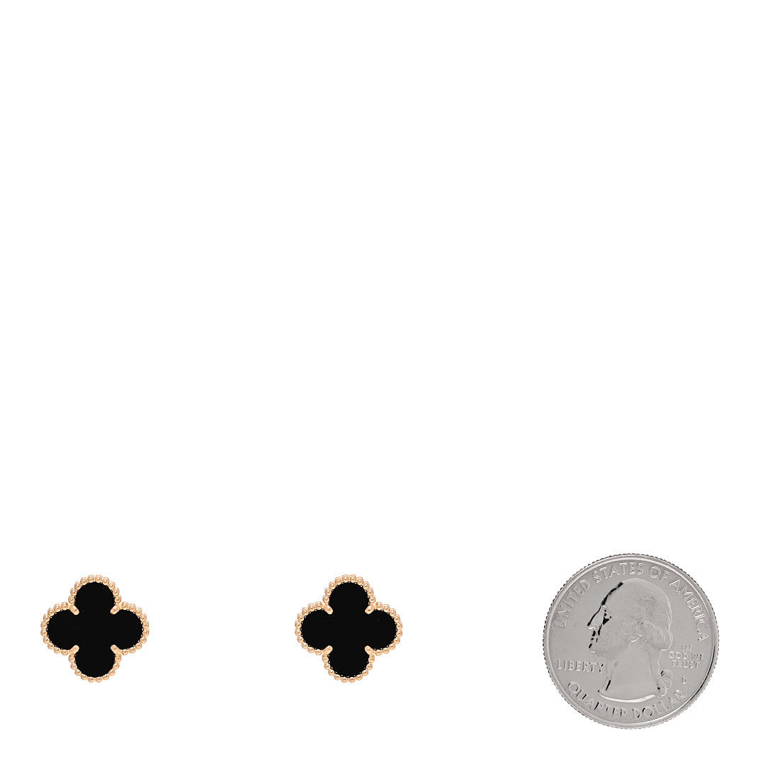 Van Cleef & Arpels 18k Yellow Gold Black Onyx Vintage Alhambra Earrings 2 of 6